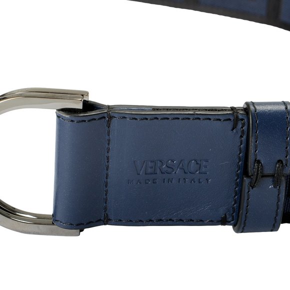 Versace Leather Trimmed Greeca Print Belt - Picture 4 of 5